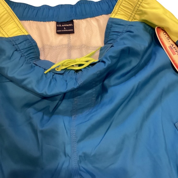 US Apparel Mens Blue Yellow Cargo Swim Trunks Shorts Size L - Picture 3 of 4